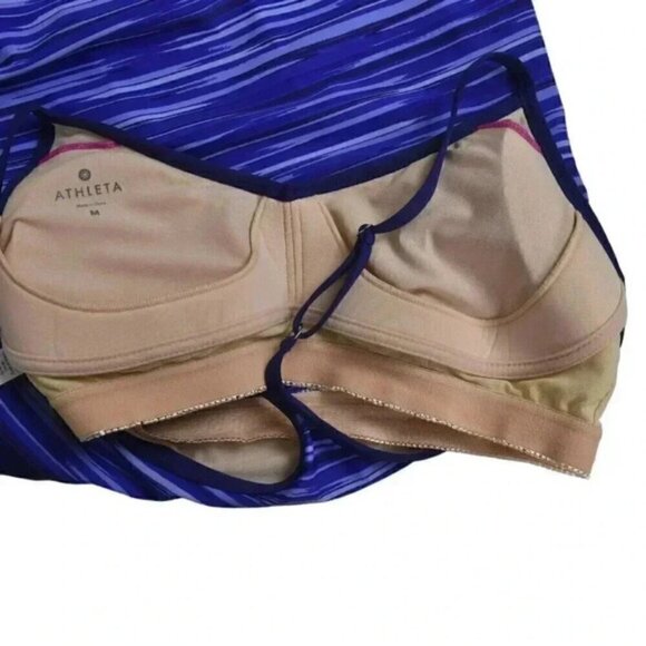 Athleta Shorebreak Swim Dress Swimsuit Blue Stripes Size Medium - Picture 7 of 8